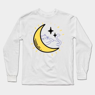 Cute cat sleep on the moon aesthetic illustration Long Sleeve T-Shirt